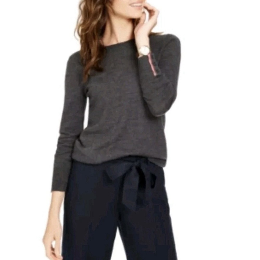 Charter Club Merino Wool Crewneck Sweater XXL Charcoal Heather Button Cuff